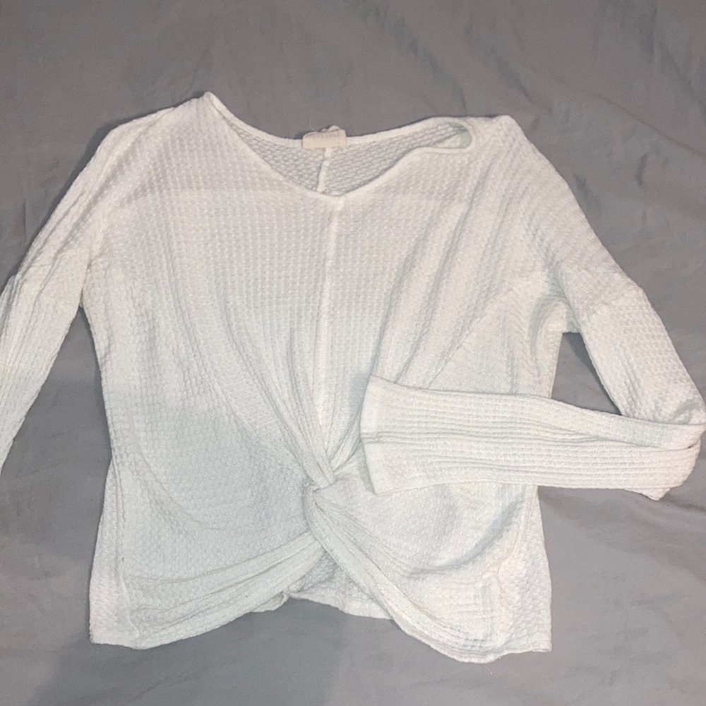 Twist-front waffle sweater